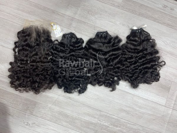 Burmese Curly 18" Set 3 Bundles and 1 Closure 5x5 HD Lace