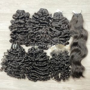 Burmese curly and Natural wavy Double Machine Wefted Bundles