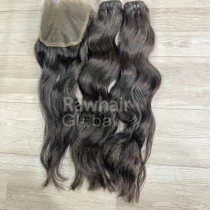 Cambodian Natural Wavy Weft Bundles and Closure 5x5 HD Lace