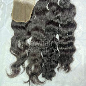 Natural Wavy 3 bundles and 1 closure 5x5 HD lace