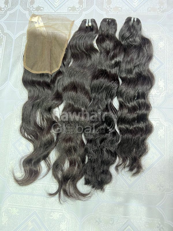 Natural Wavy 3 bundles and 1 closure 5x5 HD lace