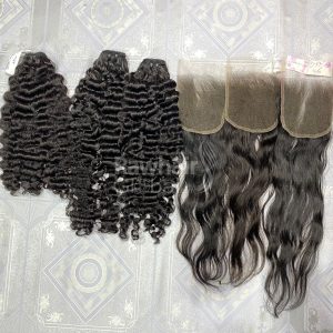 Burmese curly bundles and Natural Wavy closure 5x5 HD lace