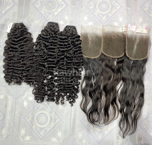 Burmese curly bundles and Natural Wavy closure 5x5 HD lace